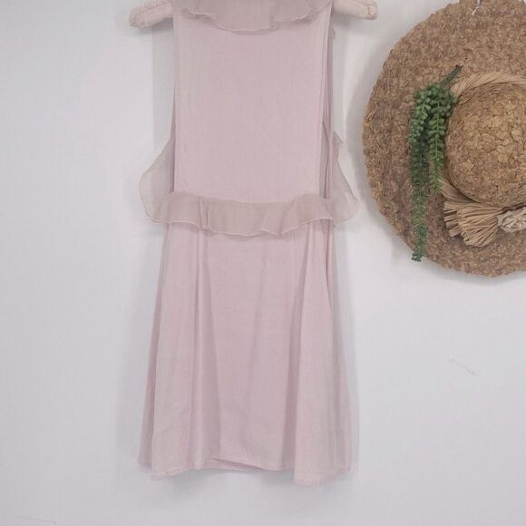 Free People Pretty Chiffon Ruffle Mini Dress Shift Pockets Sleeveless Pink 2 - Picture 8 of 14